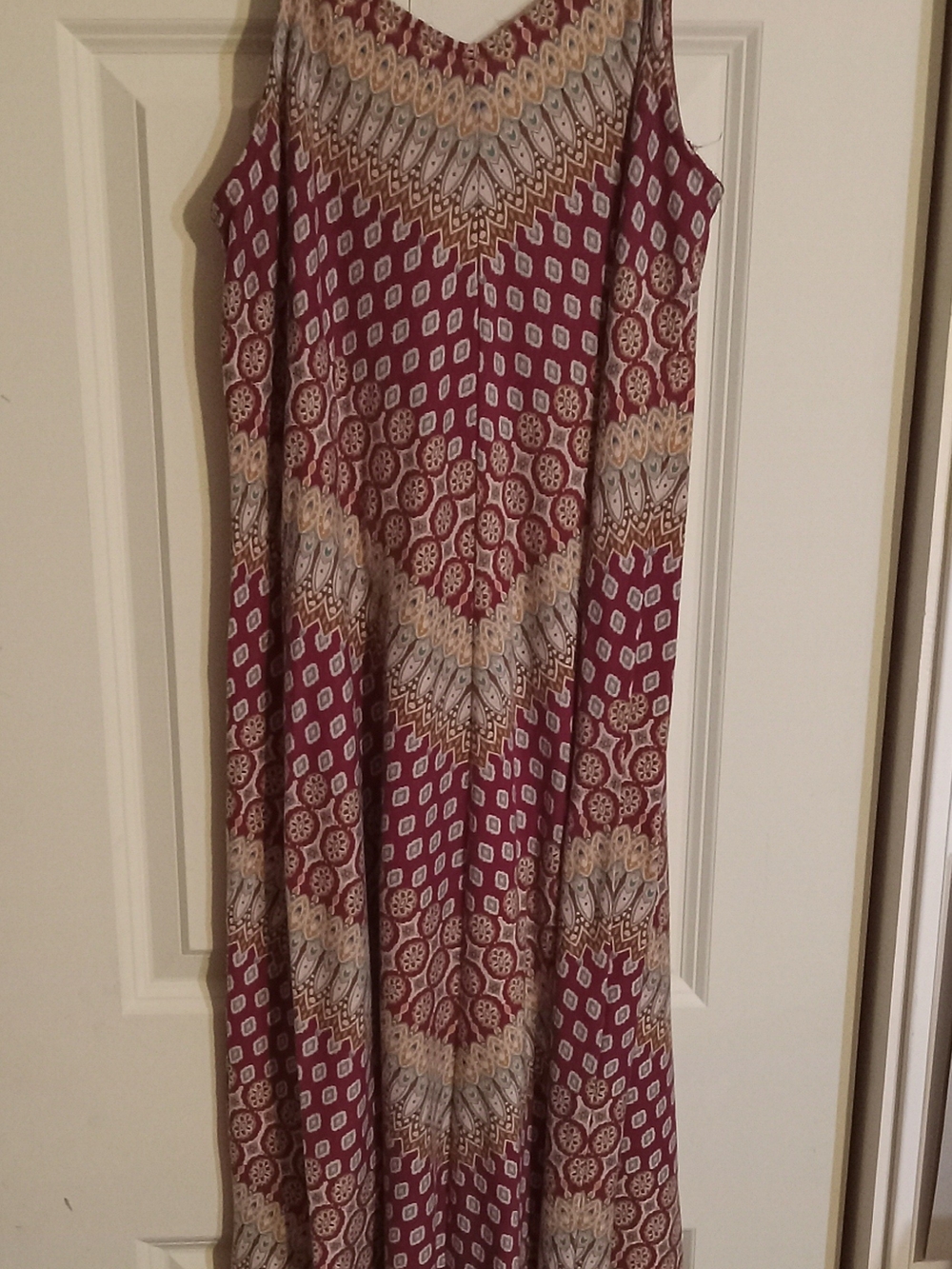 Maurices Red Printed Maxi Skirt with Geometric Medallion Pattern